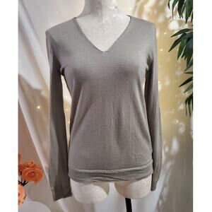 Calvin Klein Collection Silk Cashmere V-Neck Sweater Womens Size S Taupe Beige